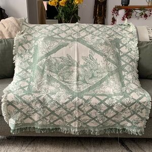 Green and White Rabbit Design Throw Blanket